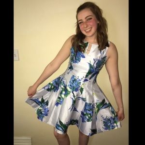 DressBarn Blue Flowered A-Line Style Short Dress
